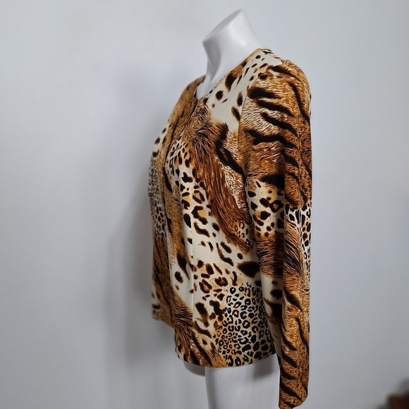 Investments Brown Tan Animal Print Mobwife Front Zip Jacket Size MP - Picture 6 of 13